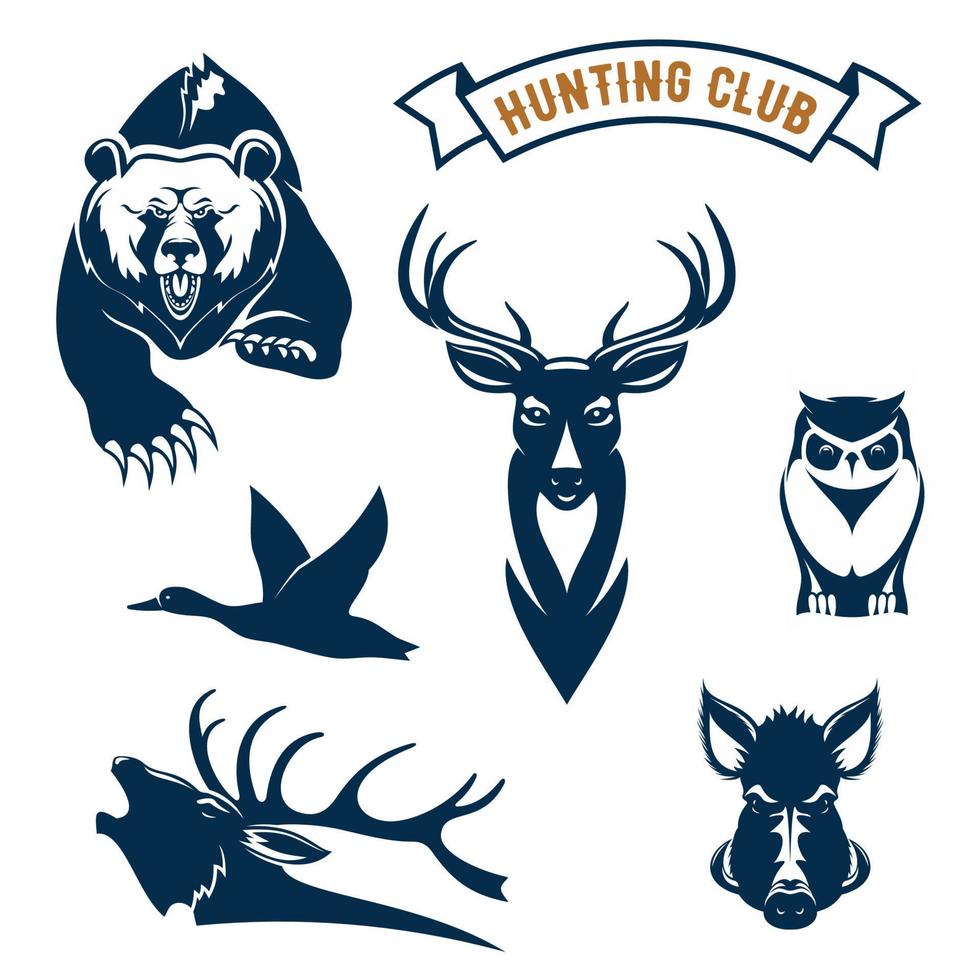 iconos de animales de vector de club de deporte de caza