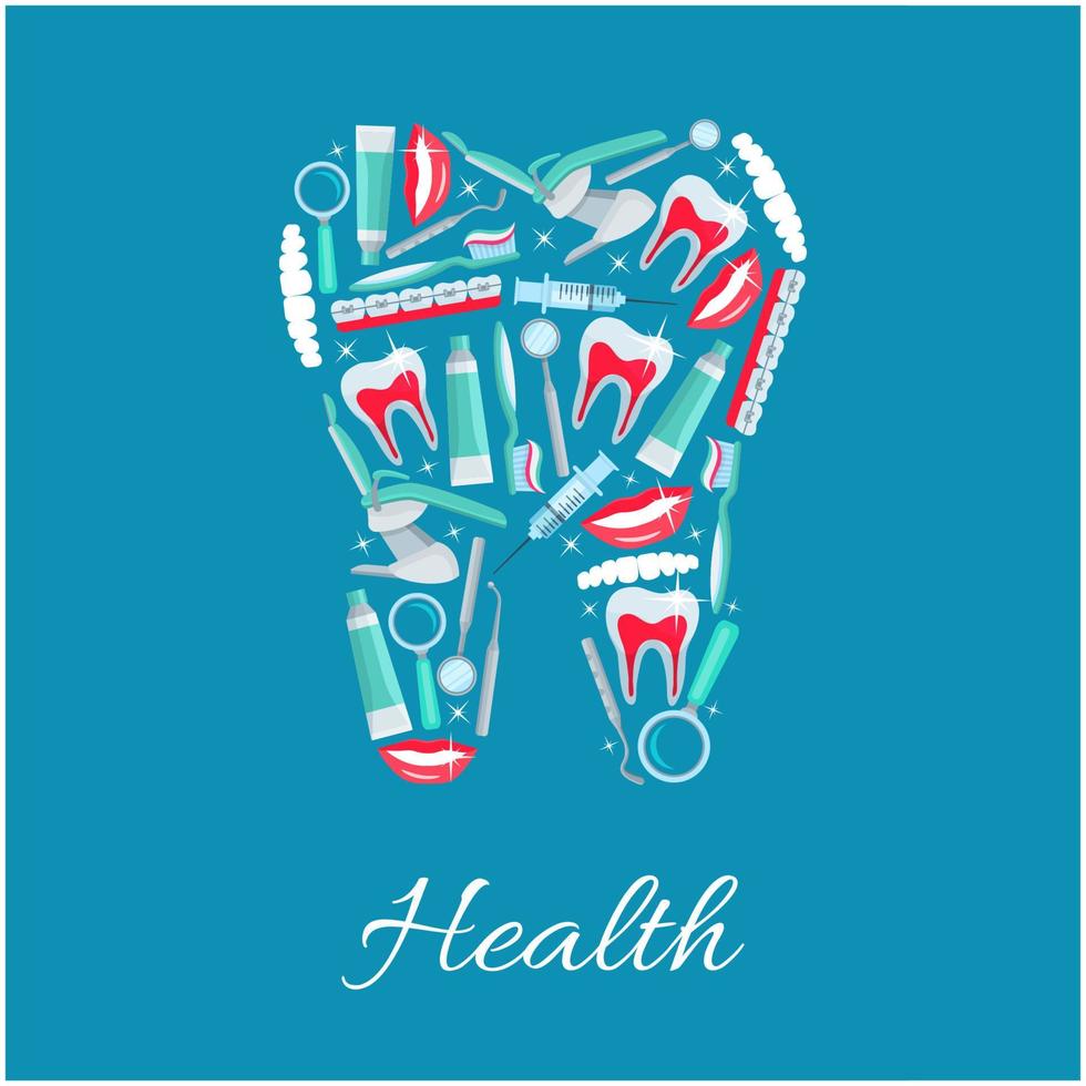 cartel de vector de salud dental de artículos de odontología