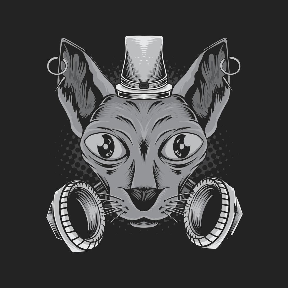 ilustración de gato sphynx en blanco y negro vector