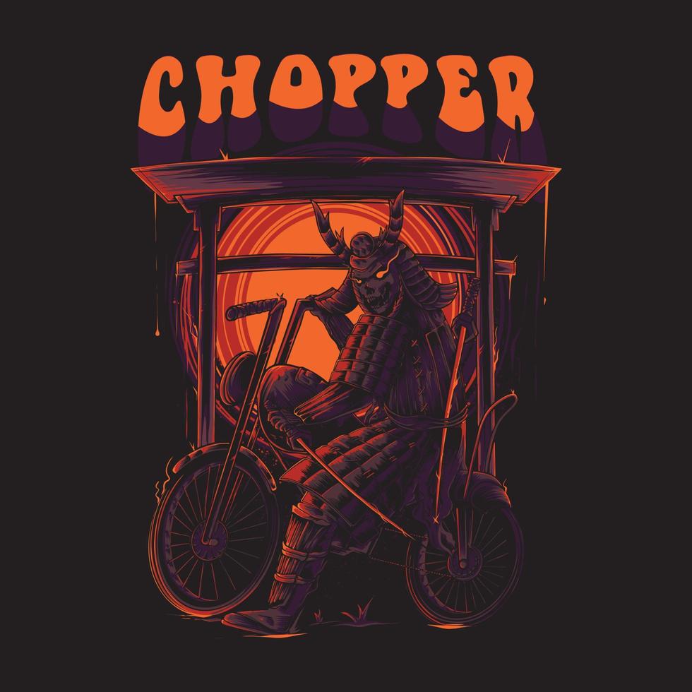 illustration of a samurai with a chopper motorbike vector