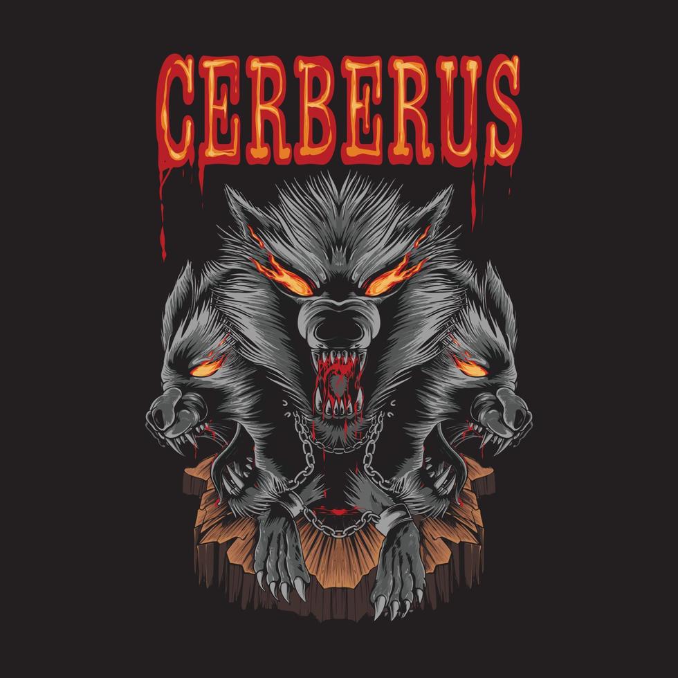 cerberus illustration for t shirt design vector