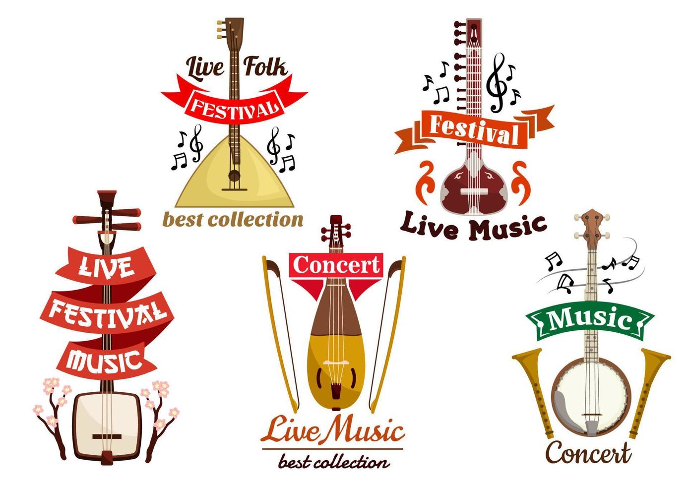 Musical instruments icons for music fest, concert vector
