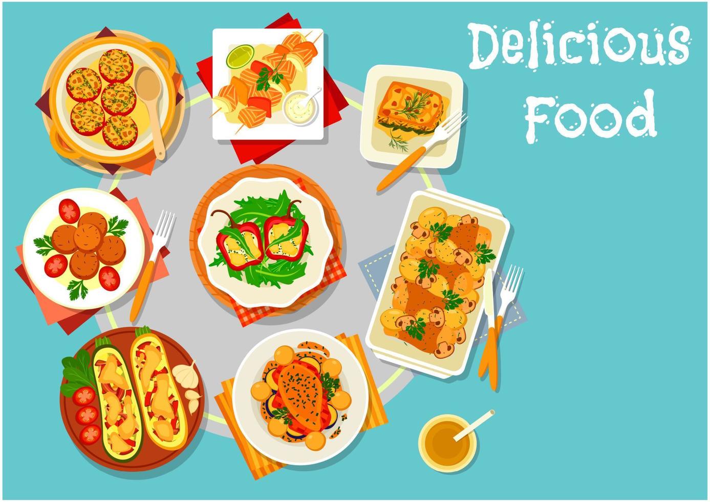 Baked dishes for healthy lunch icon vector