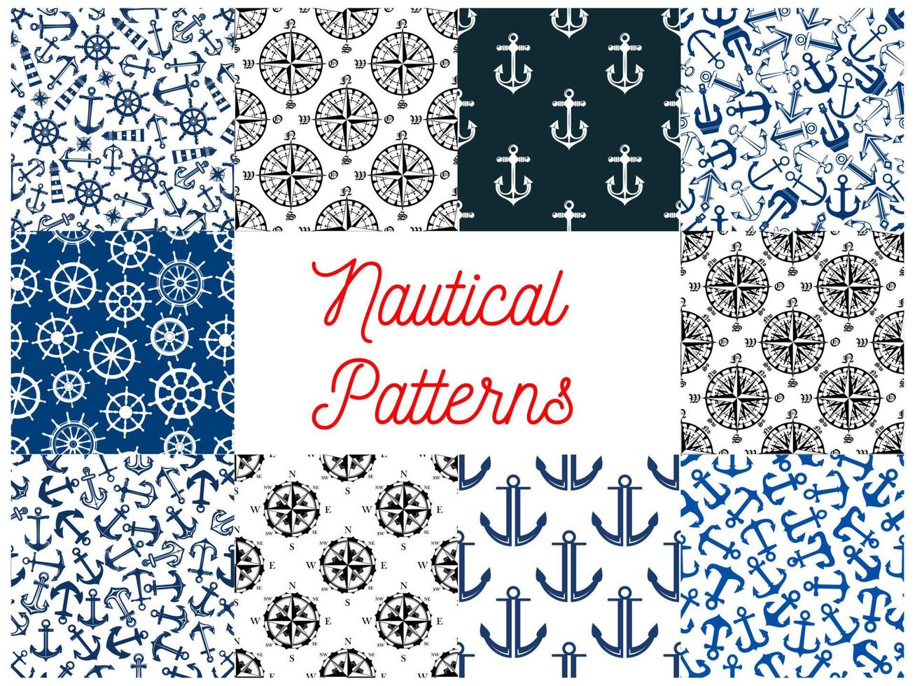 Nautical navy seamless patterns set vector