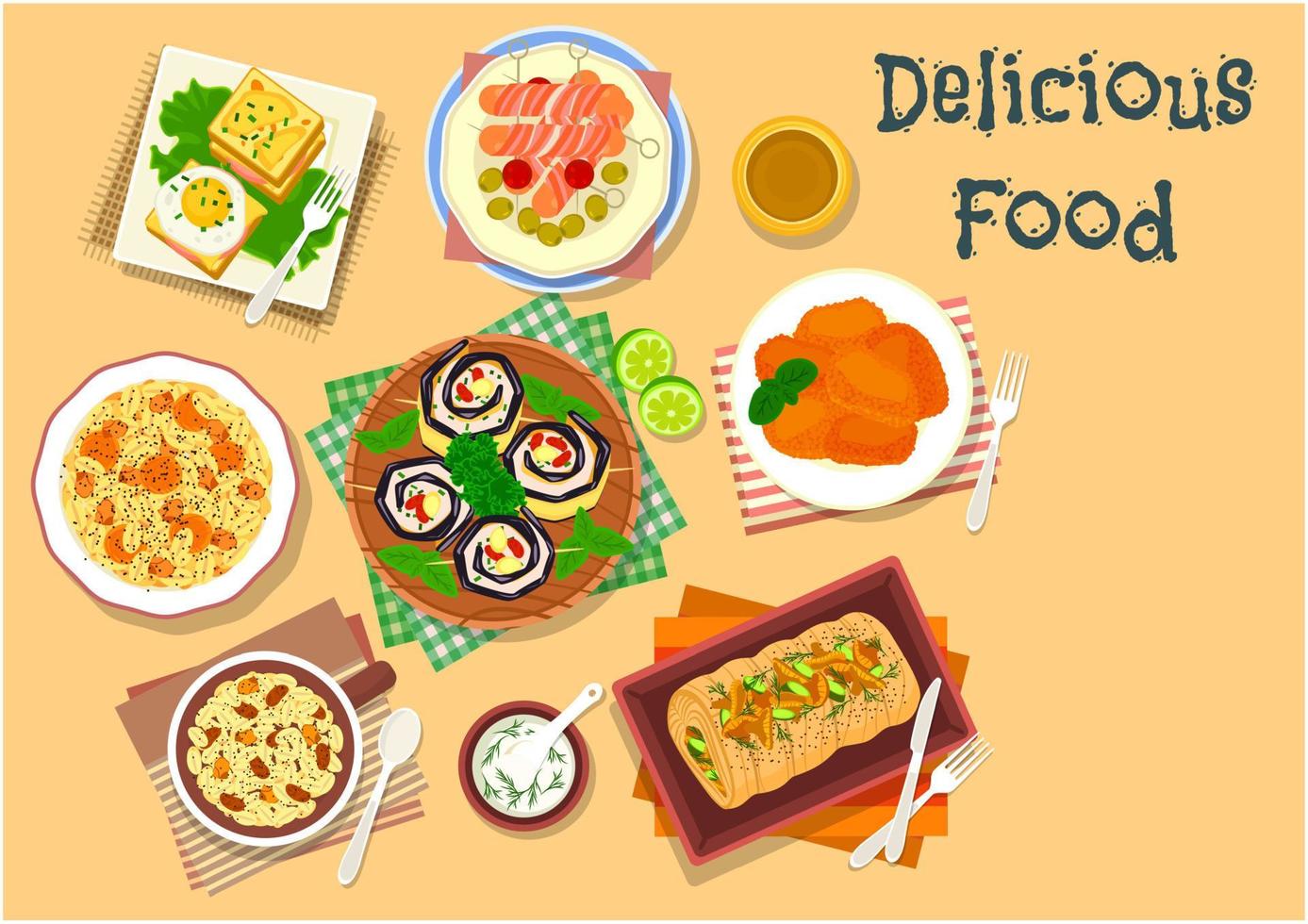 Lunch dishes icon for festive menu design vector