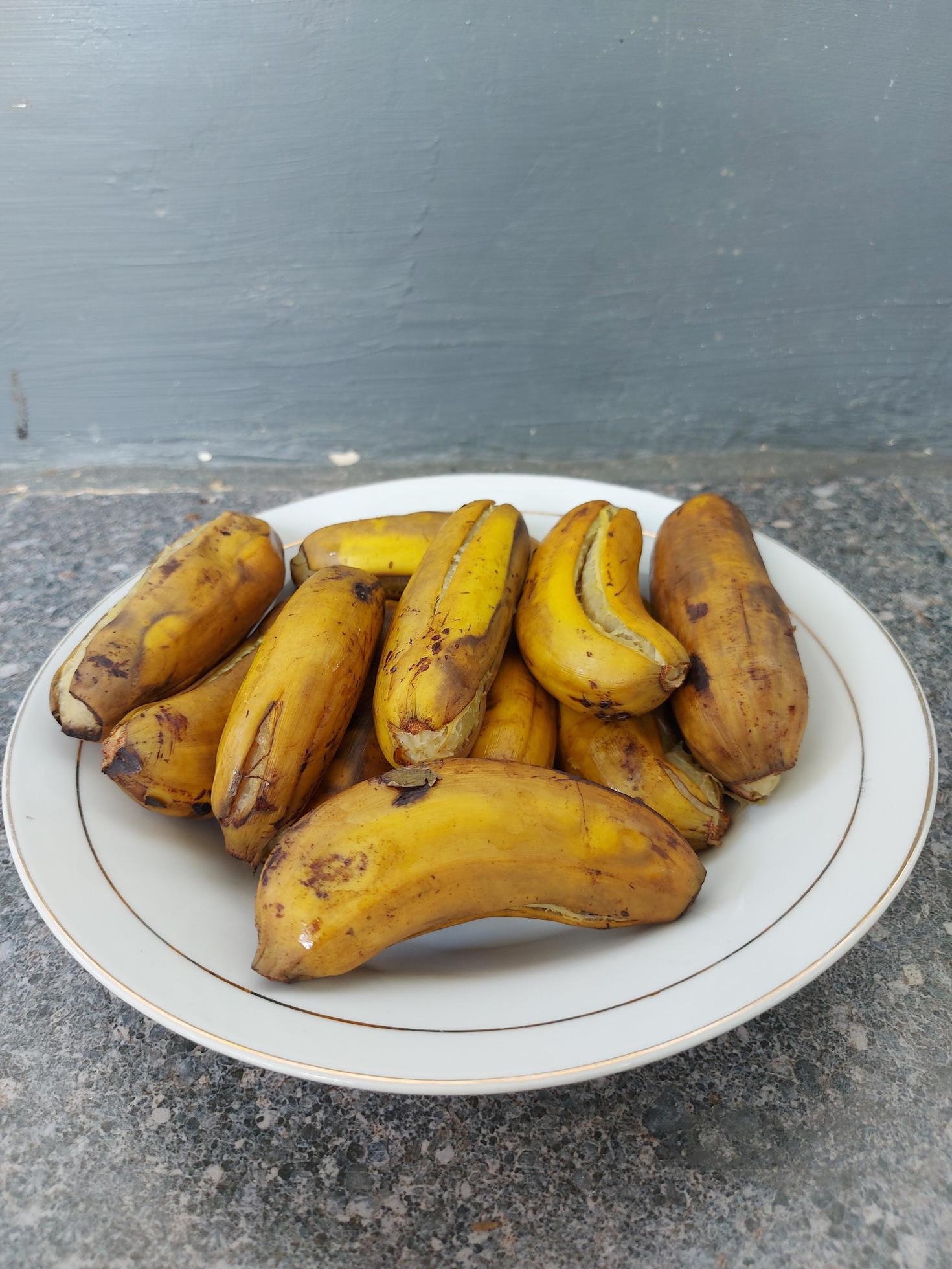 Closeup of boiled banana, a simple traditional Indonesian dish used as