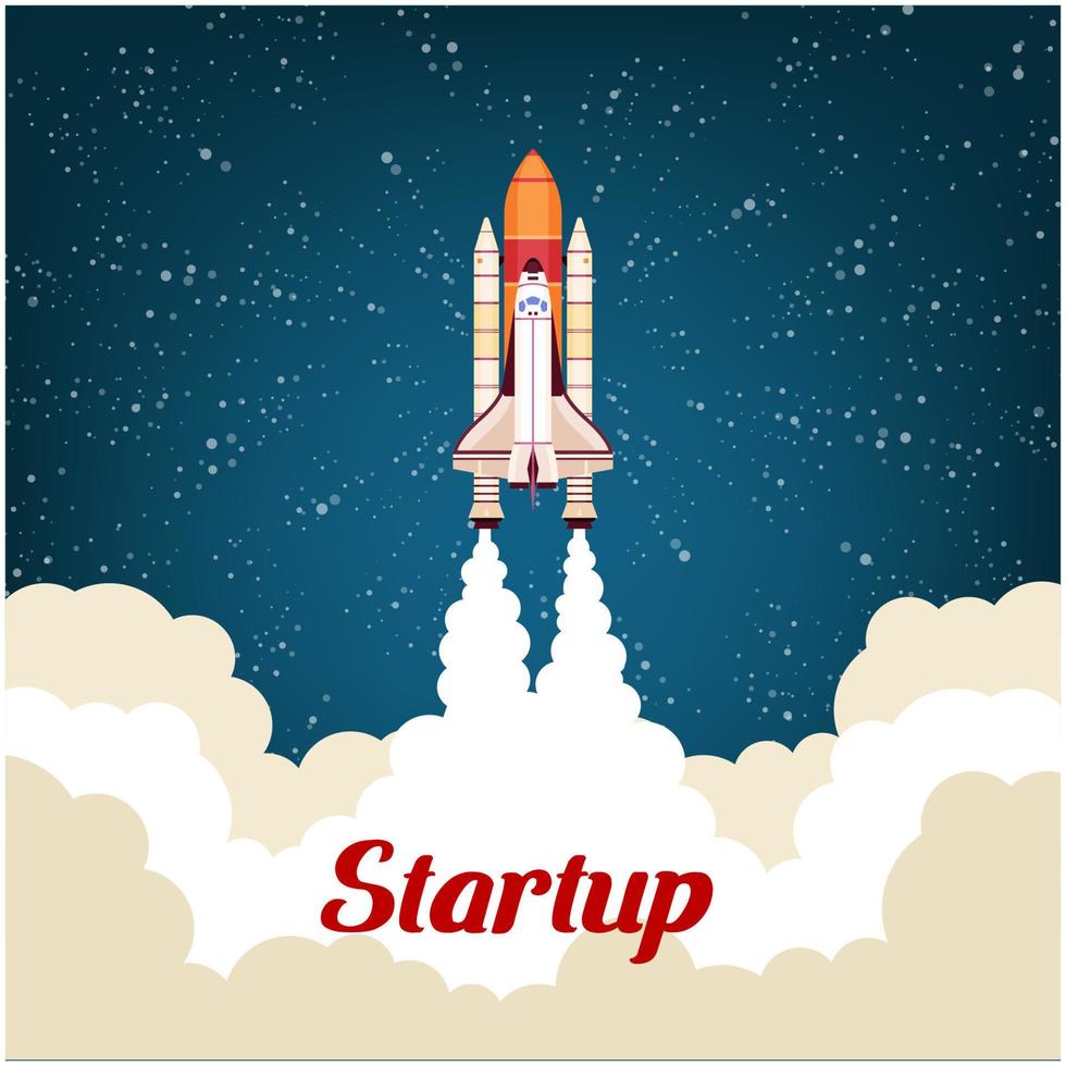 Business startup poster with rocket vector