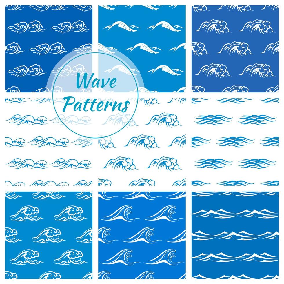 Ocean waves seamless pattern backgrounds vector