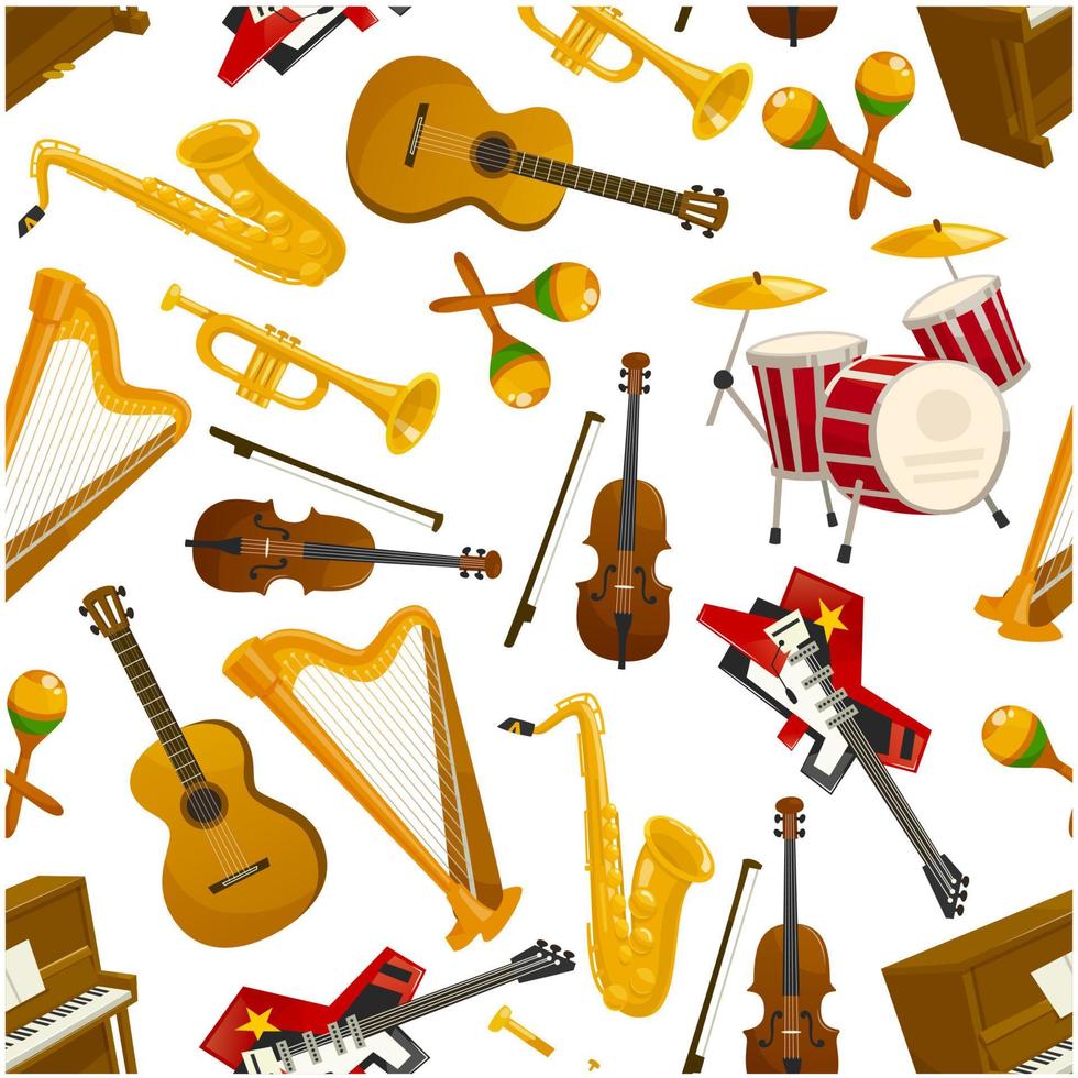 Seamless pattern of musical instruments vector