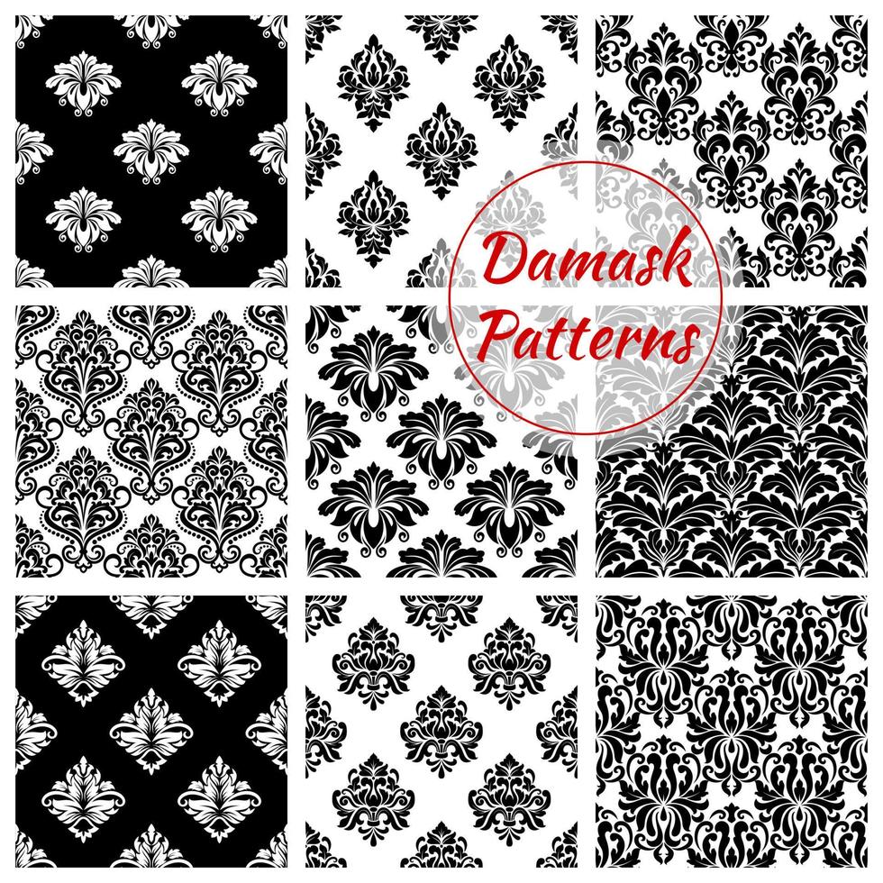conjunto de patrones sin fisuras ornamentados florales damasco vector