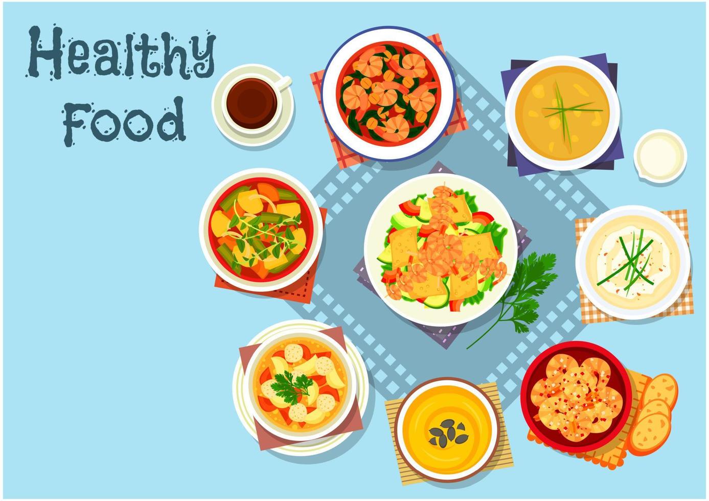 Rich soup and seafood dishes icon, food design vector