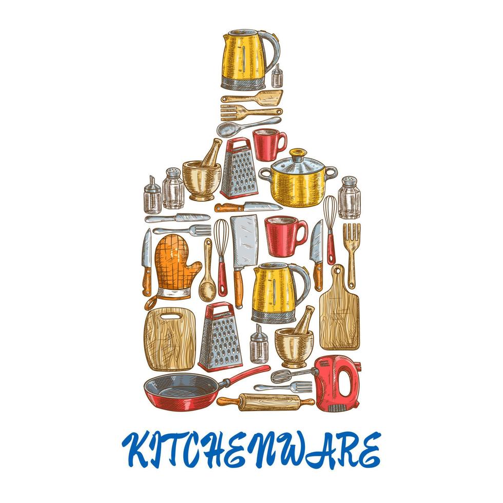 Kitchen utensils and kitchenware emblem vector