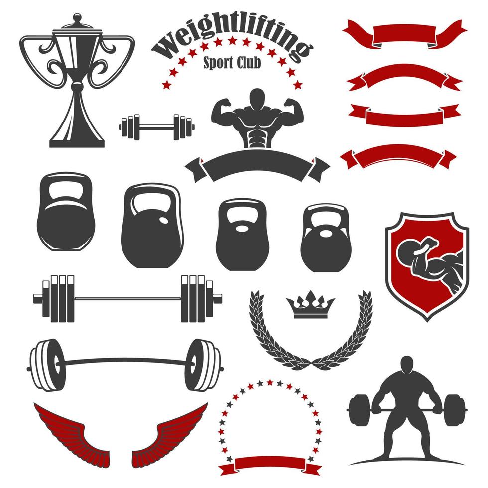 Weightlifting sport club isolated icons for emblem vector