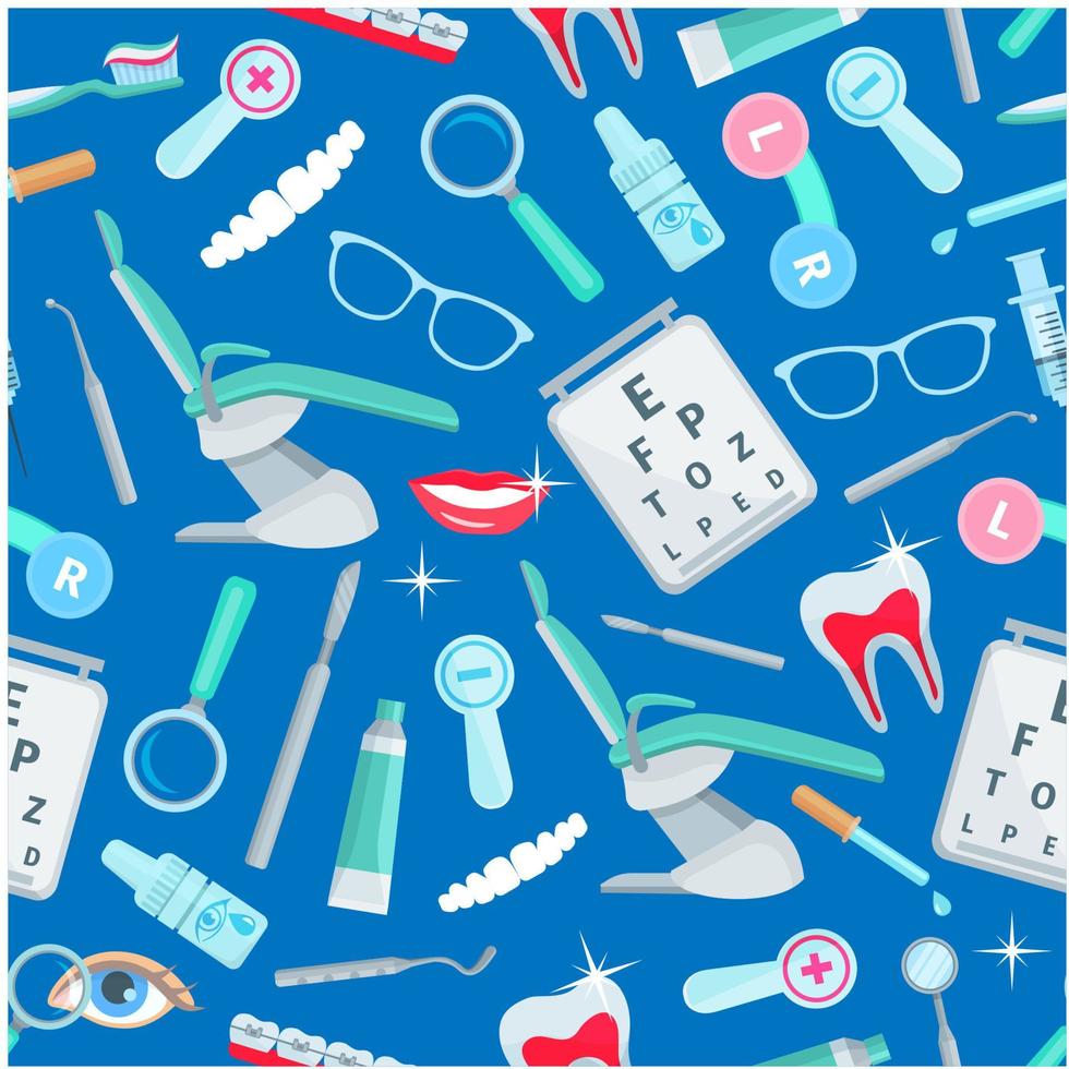 Dentistry seamless pattern of dental care items vector