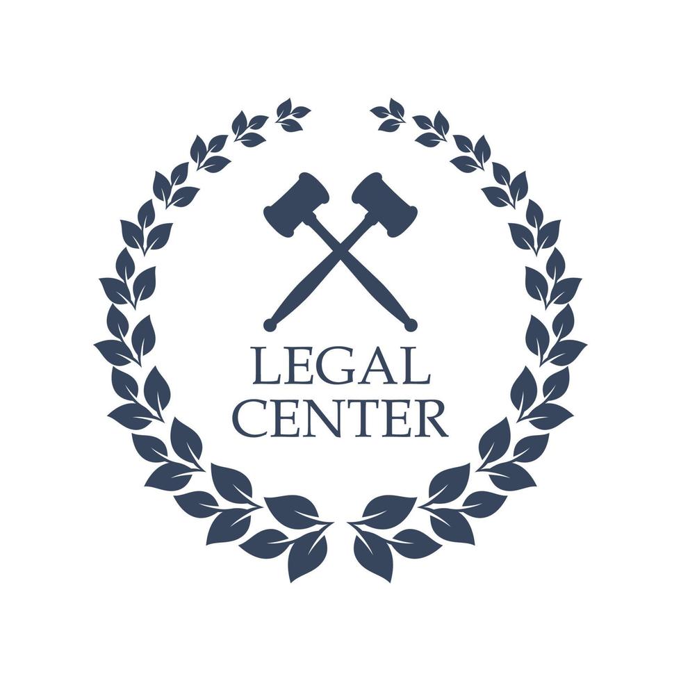Legal center vector icon of judge gavel and wreath