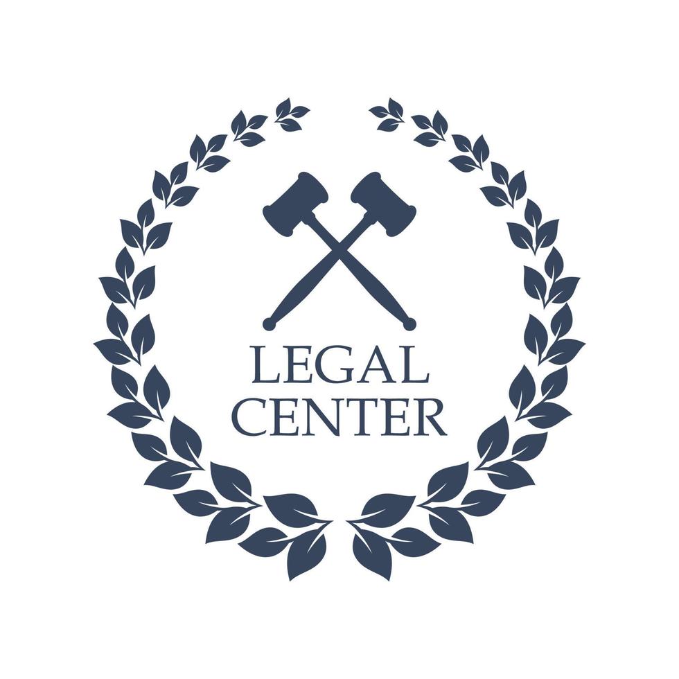 Legal center vector icon of judge gavel and wreath