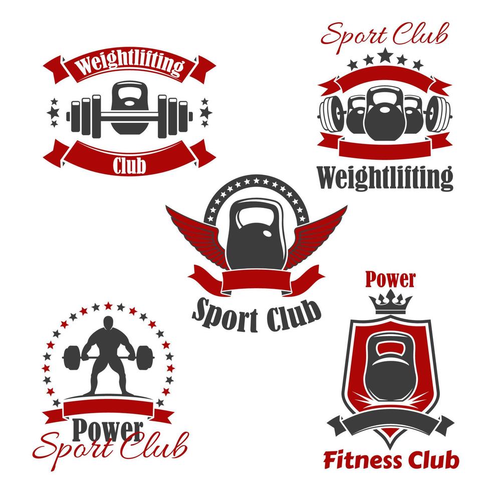 Weightlifting sport club or gym vector icons set