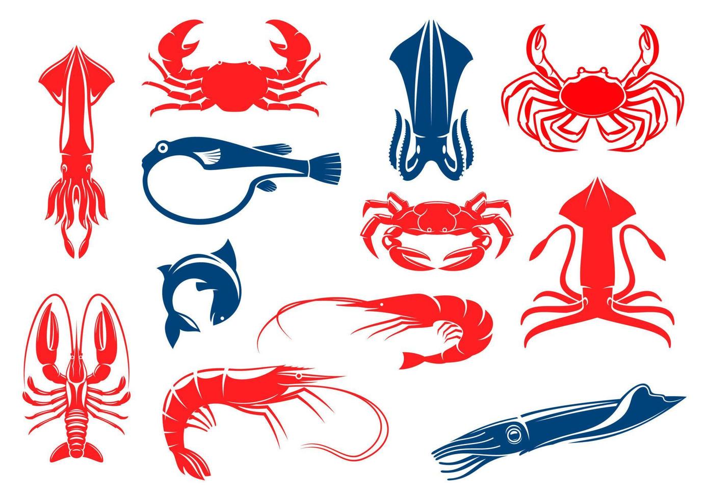 Seafood and fish food vector isolated icons