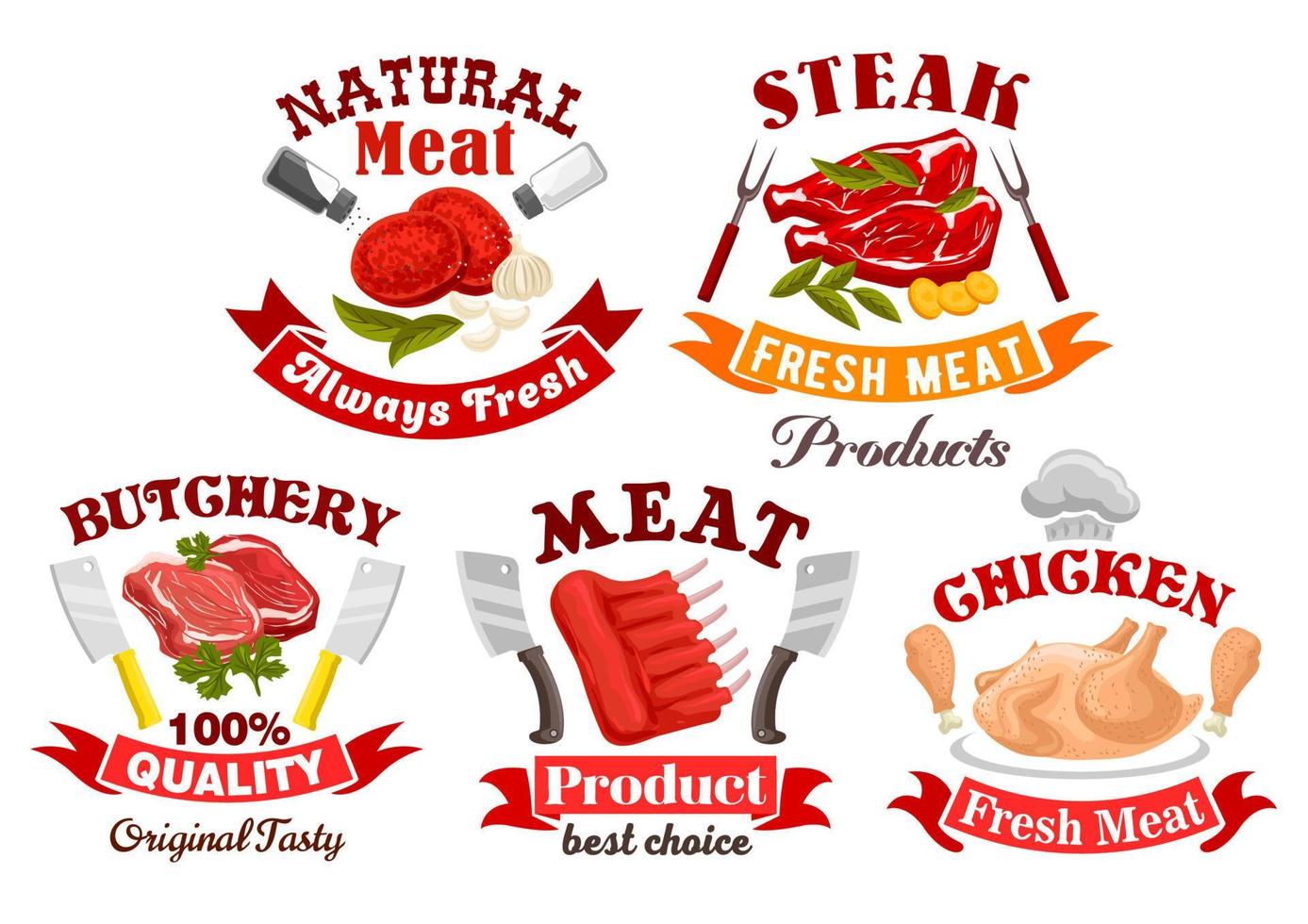 Chicken, beef, pork meat sign for butchery design vector