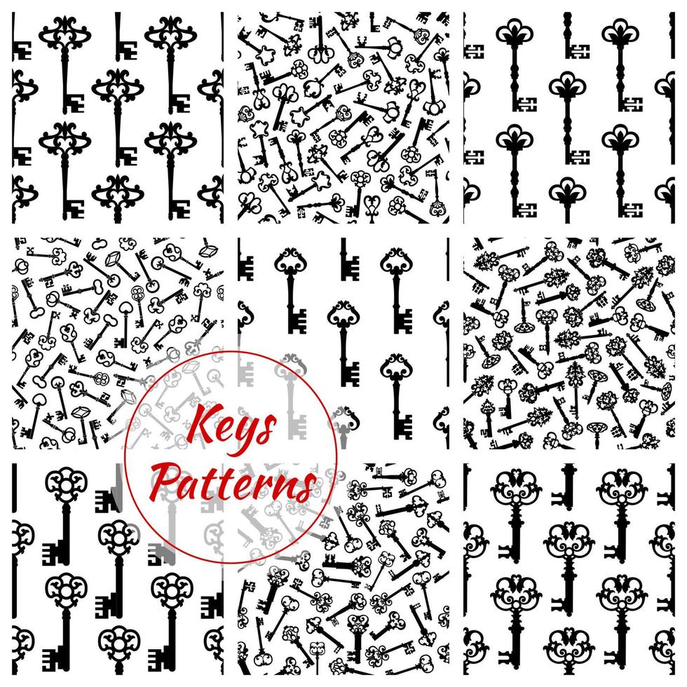 Keys seamless vector patterns set