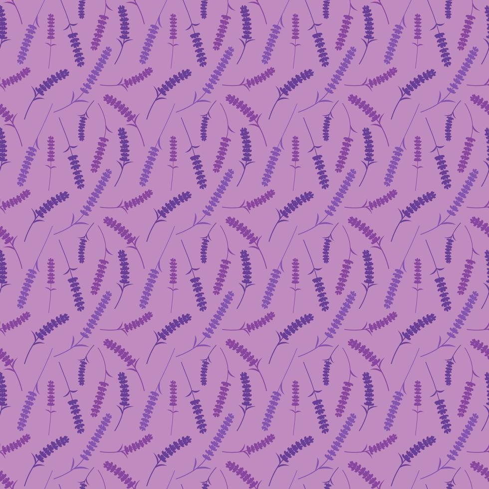 Floral seamless pattern. Lavender flowers silhouette. Vector purple background with Lavender blossoms. Flat repeat illustration