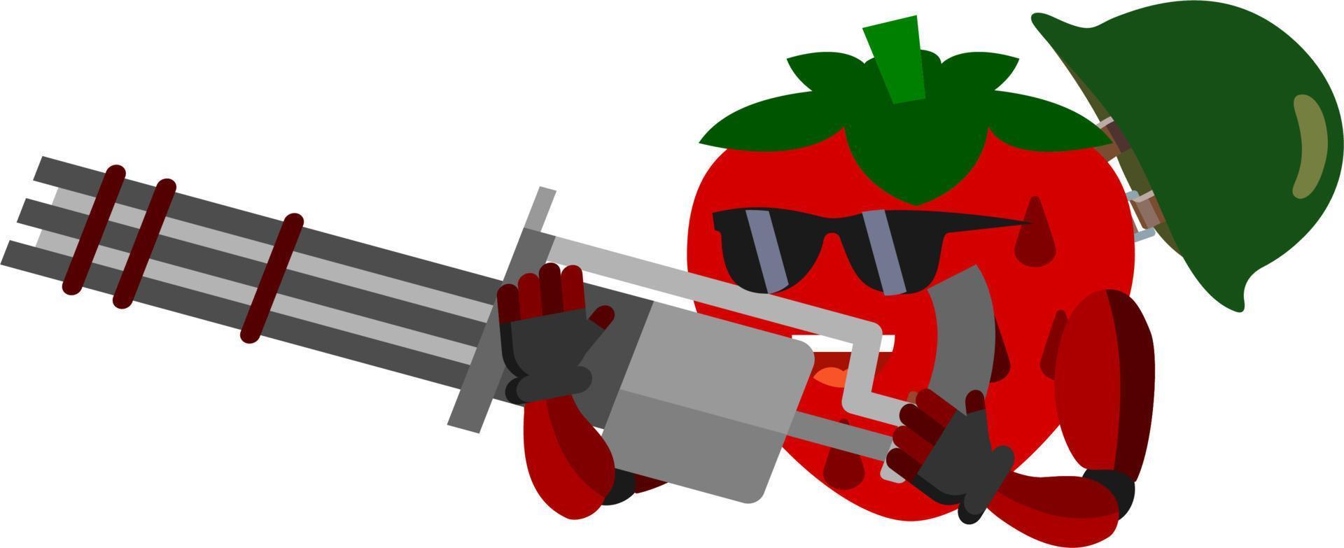 strawberry fruit vegetables wars hear weapon heavy machine gun serial illustration vector graphics cartoon good for mascot, kids coloring book and design product