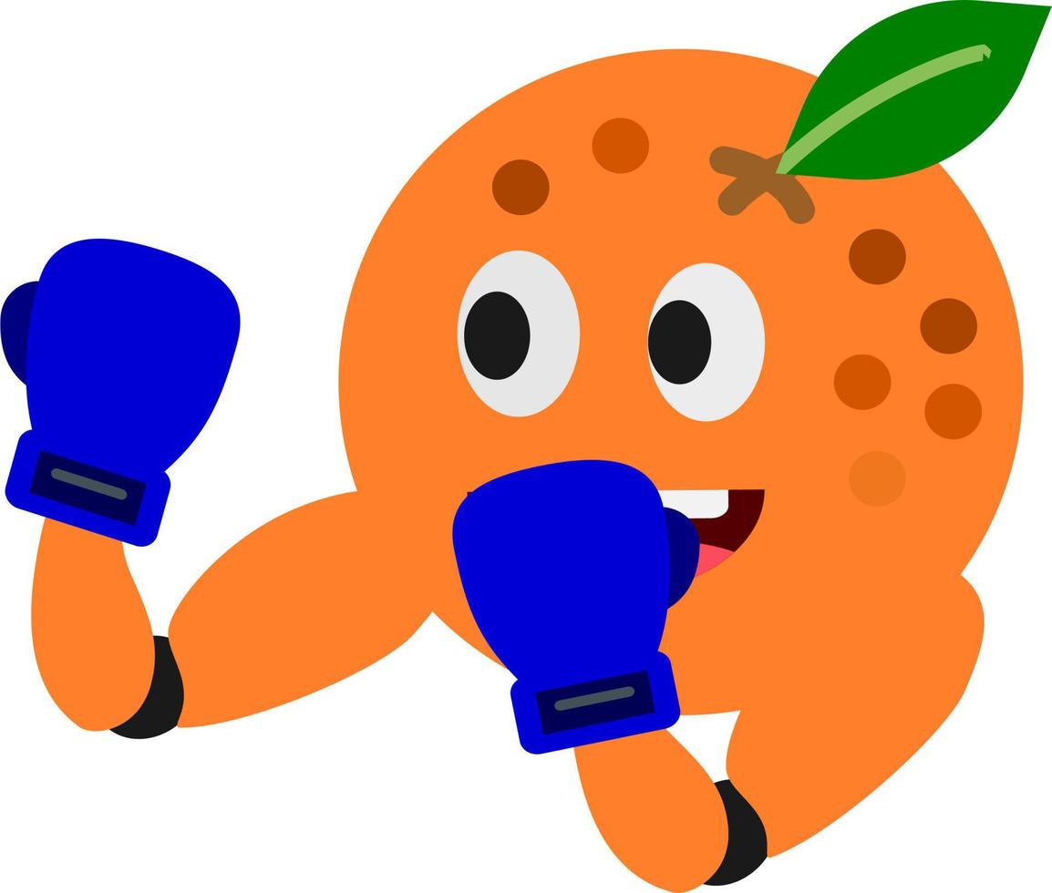 orange fruit vegetable sport with blue boxing gloves serial illustration vector graphics cartoon perfect for mascot, kids coloring book and design product t-shirt