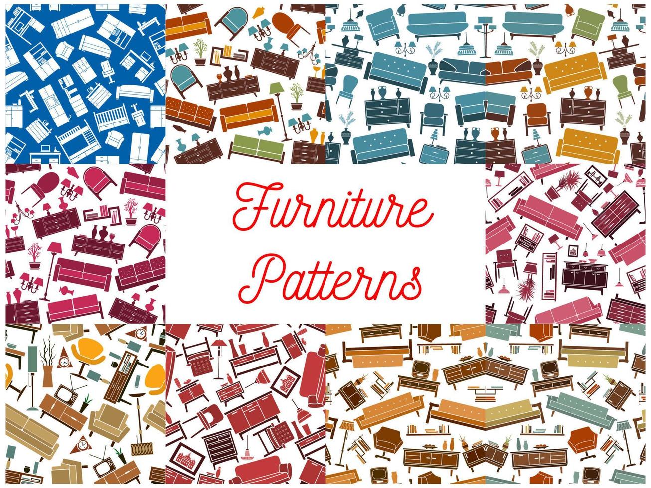 Furniture interior elements seamless backgrounds vector