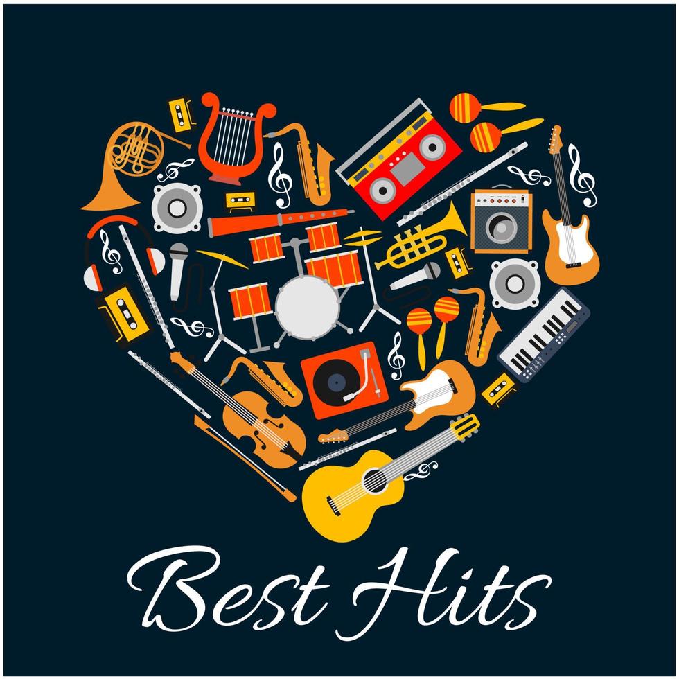 Music emblem. Musical instruments in heart shape vector