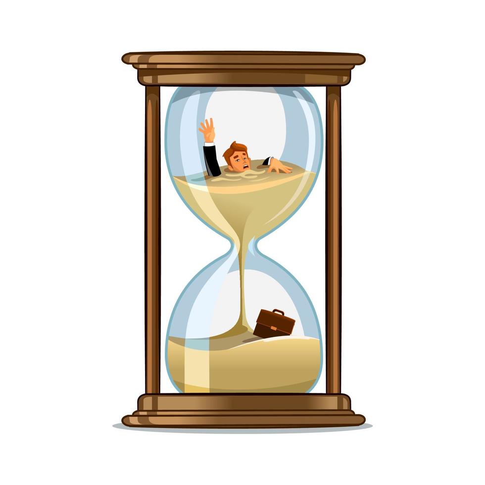 Businessman in hourglass. Deadline concept design vector