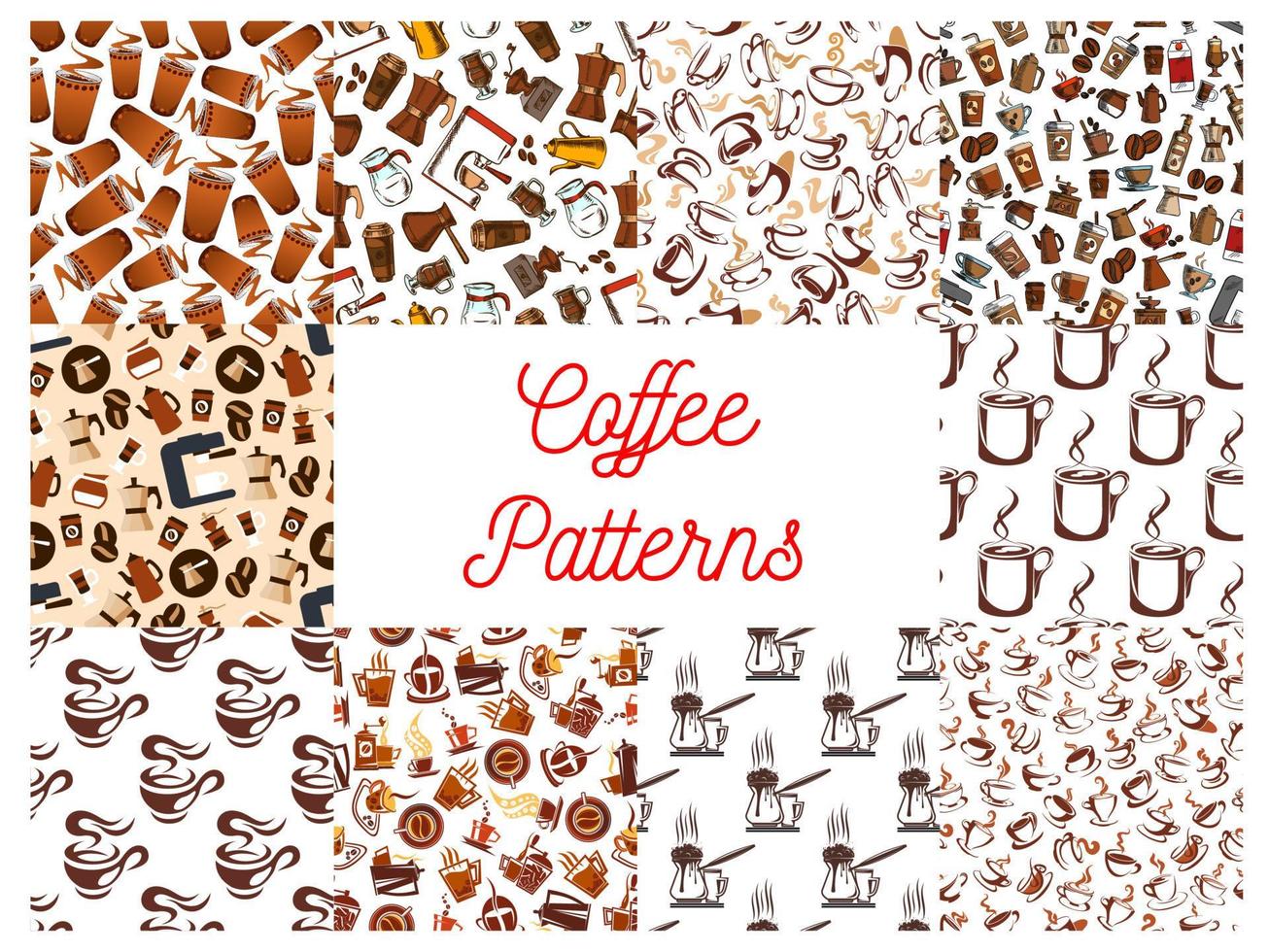 tazas de café y patrones sin fisuras de cafeteras vector