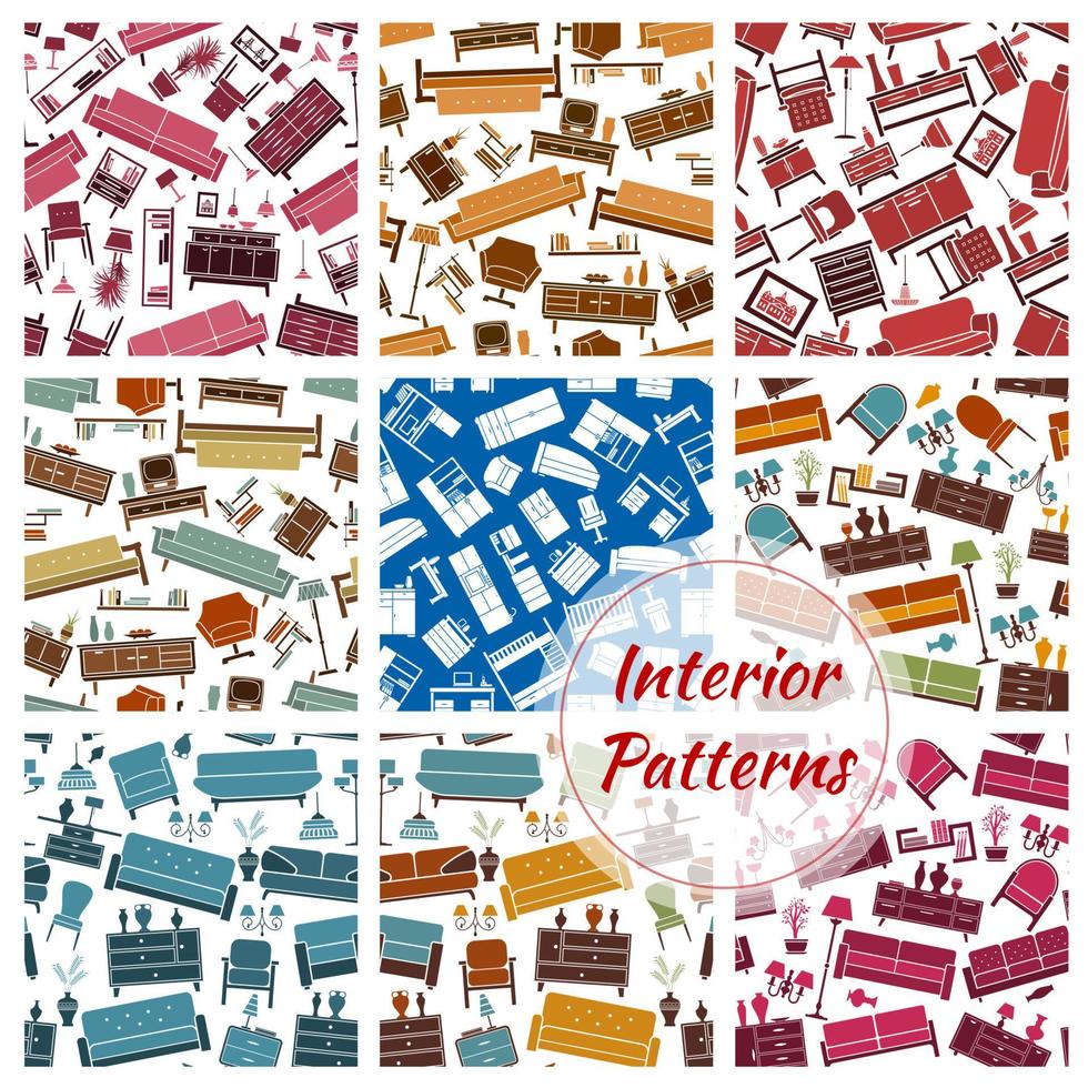 conjunto de patrones de muebles interiores y objetos para el hogar vector