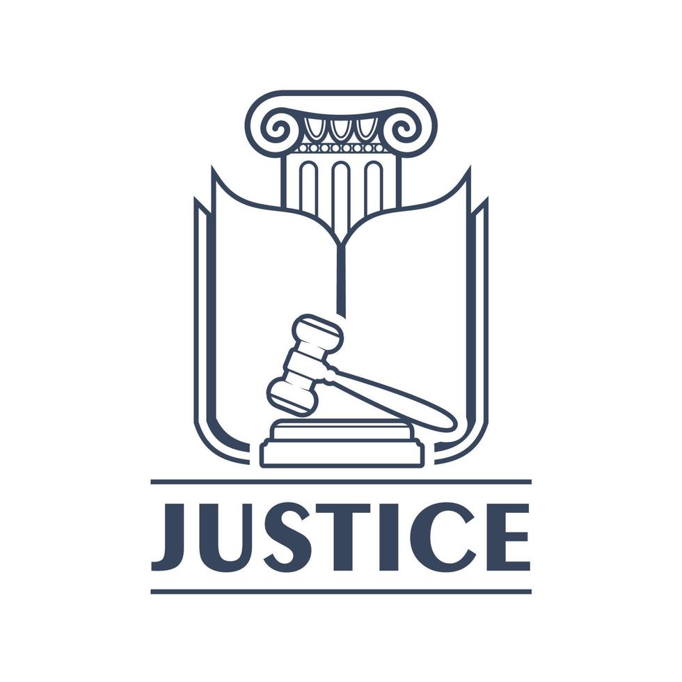 Judge hammer or gavel in front of book and column vector