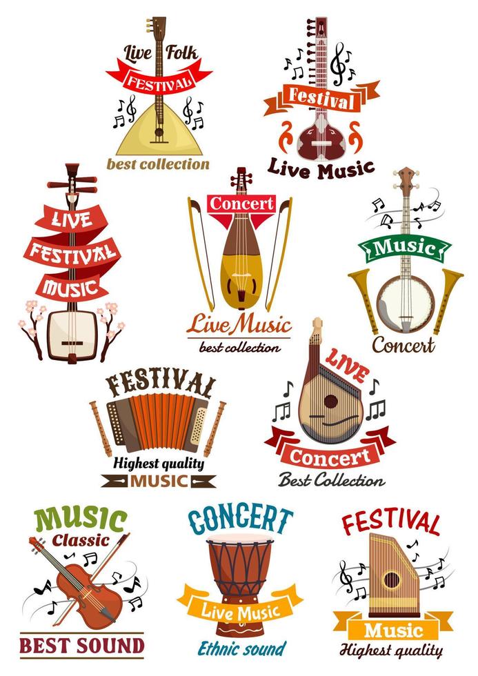 Musical instruments icons and emblems vector