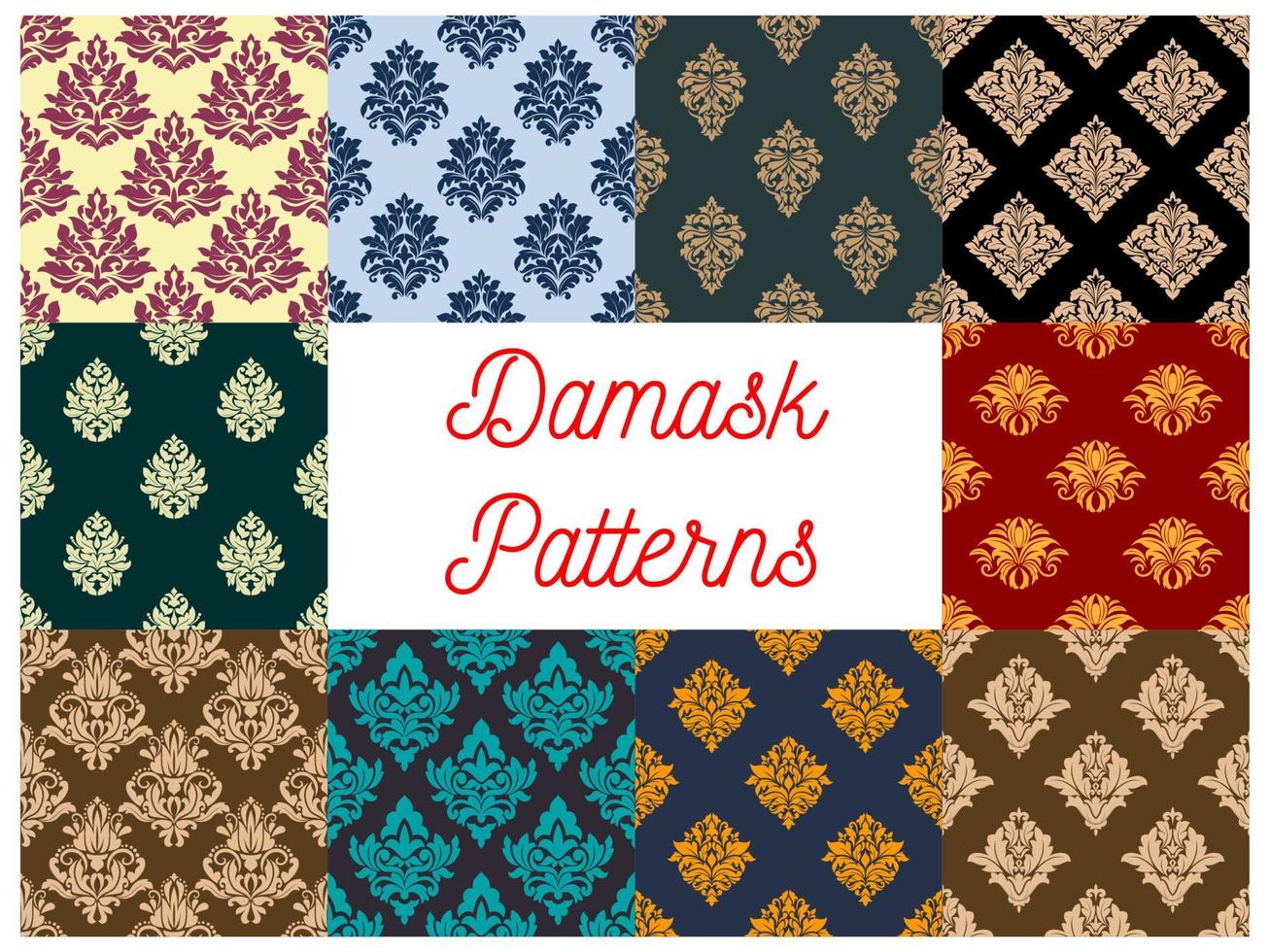 Damask floral ornate vector patterns set