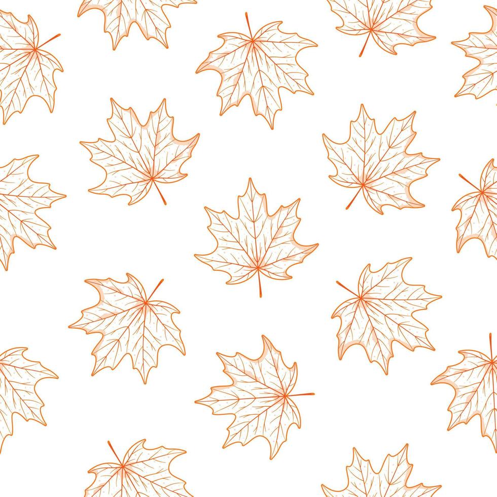 Vector illustration of hand draw maple leaf pattern.Endless drawing of autumn leaves drawn in pencil.