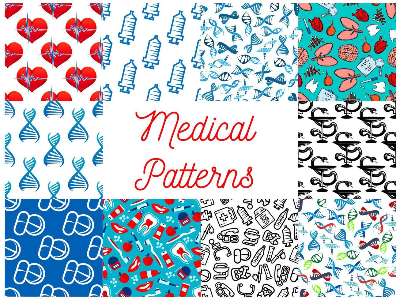 Medical tools, medication items seamless pattern vector