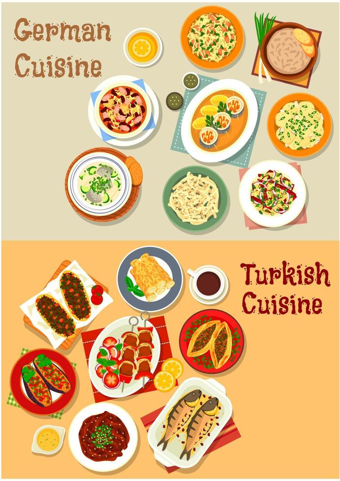 German and turkish cuisine icon for menu design vector