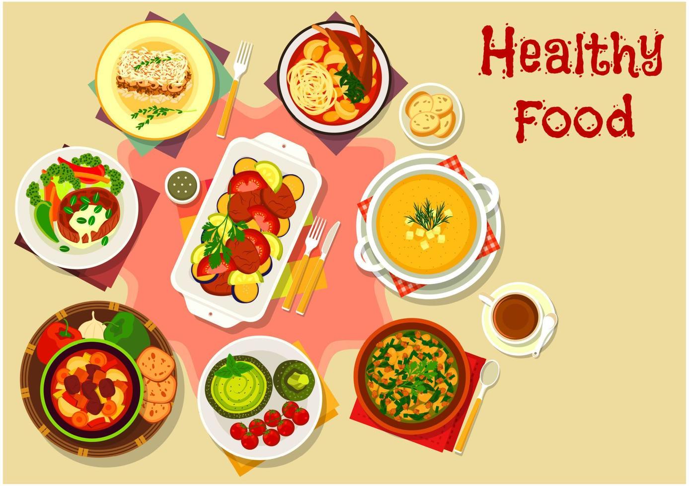 Soup and meat dishes icon for lunch menu design vector
