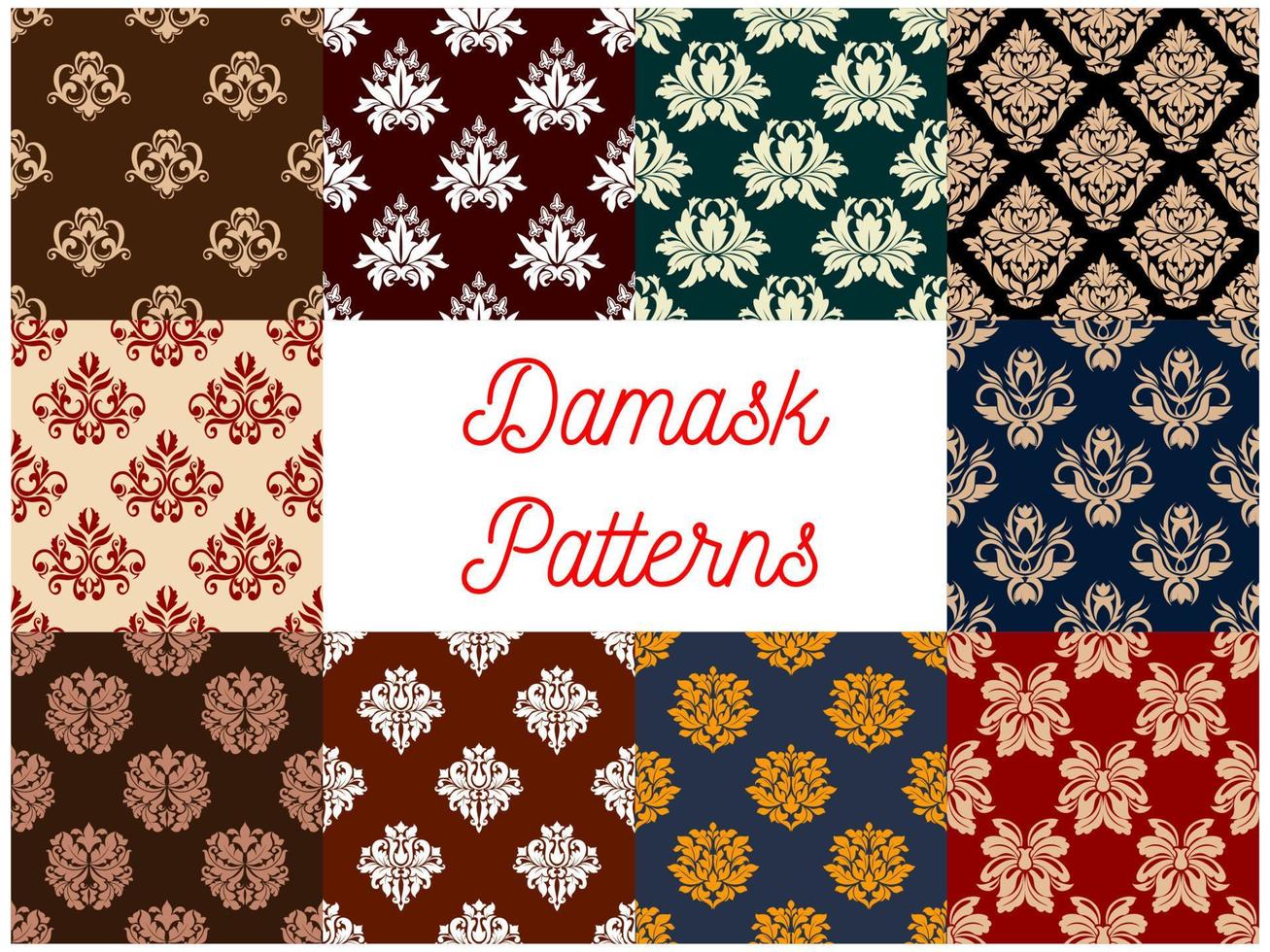 Floral damask flowery tracery ornament patterns vector