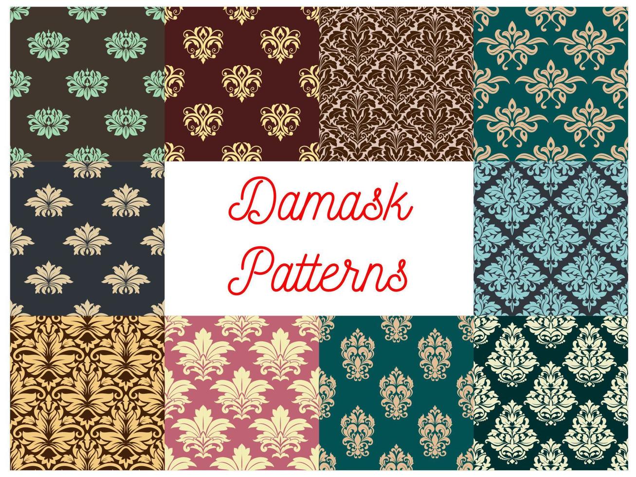 Damask flowery ornate seamless patterns set vector