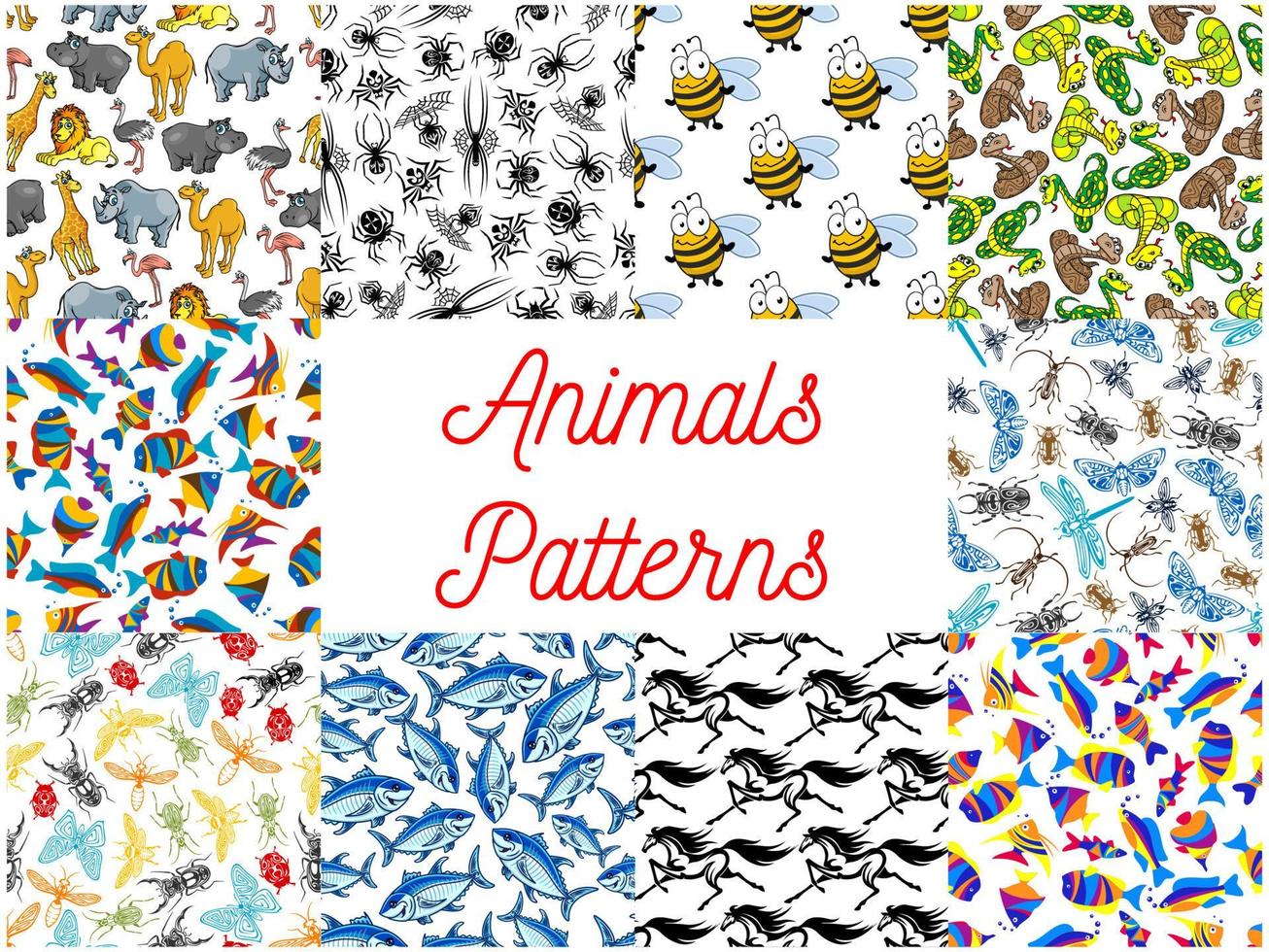 Animals and fishes seamless background set vector