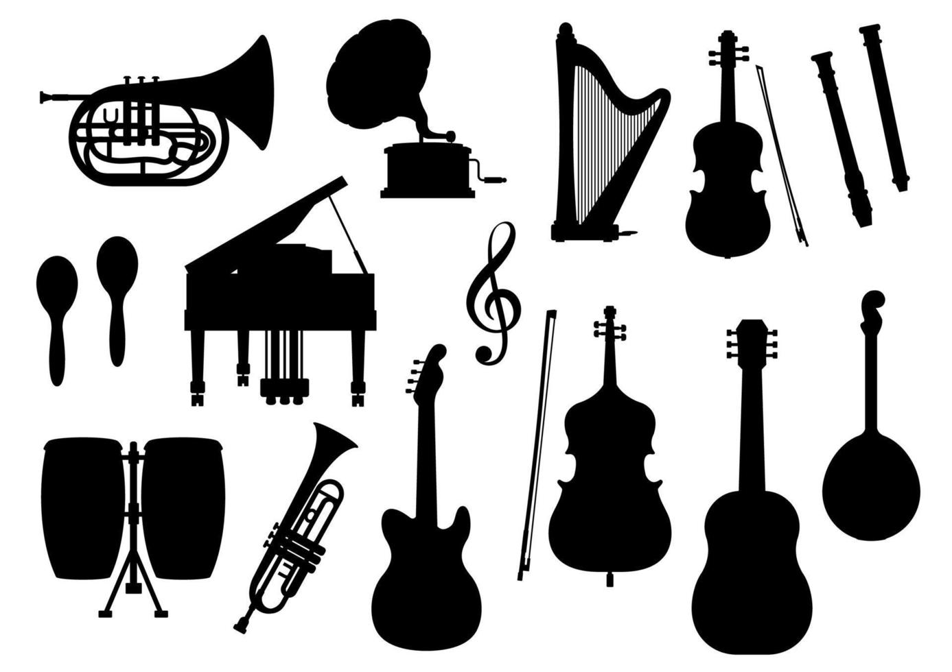 iconos de silueta de vector de instrumentos musicales