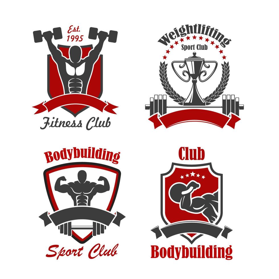 Bodybuilding and weightlifting sport club sign set vector
