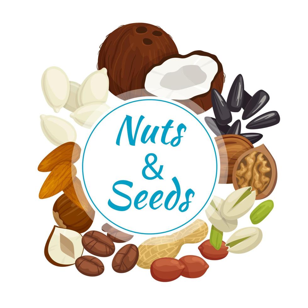 Healthy nuts, seeds and beans round badge vector