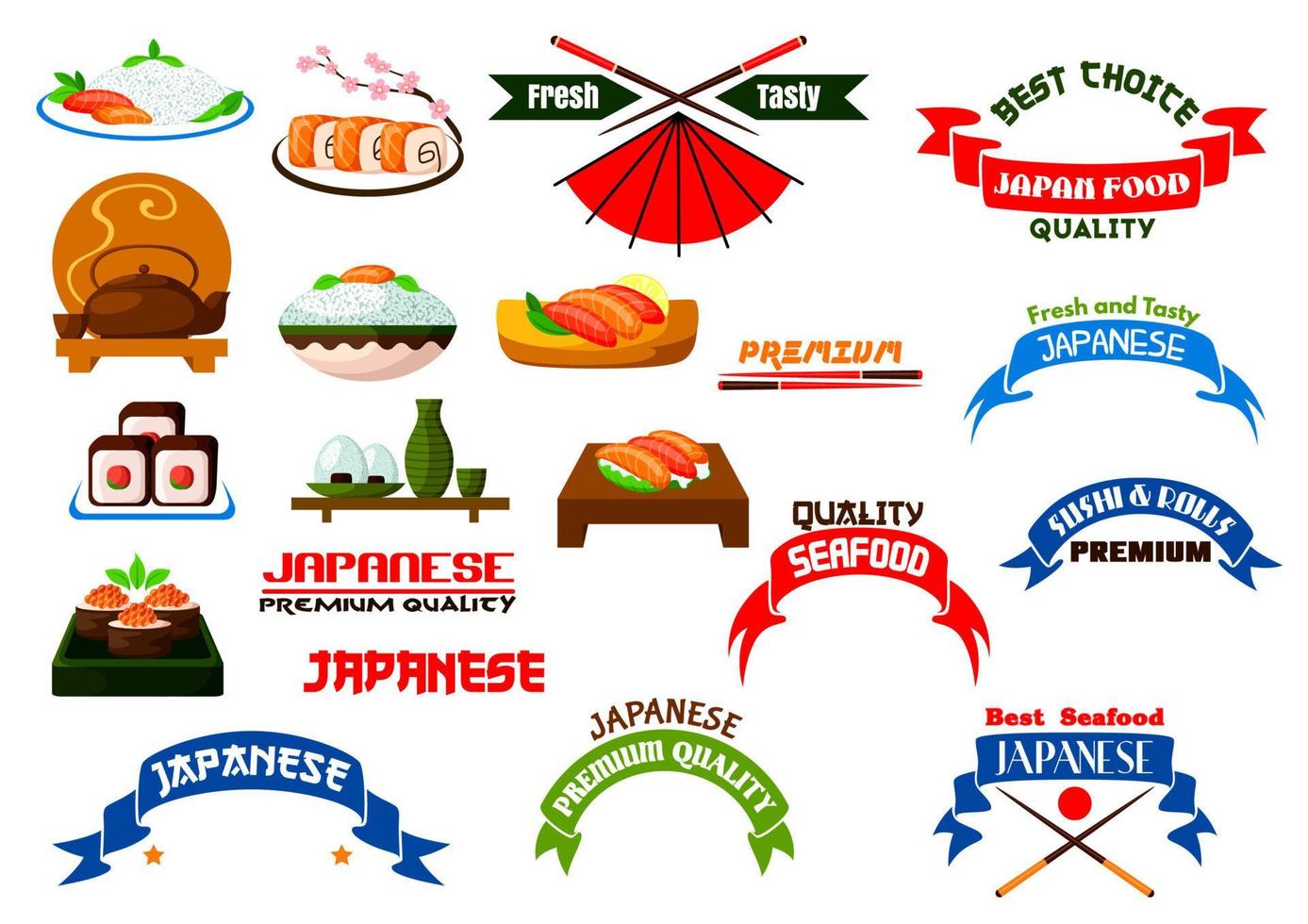conjunto de iconos de sushi de cocina japonesa vector