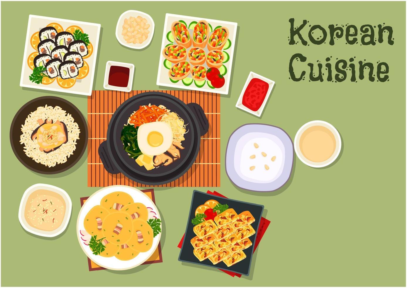 Korean cuisine traditional rice dishes icon vector