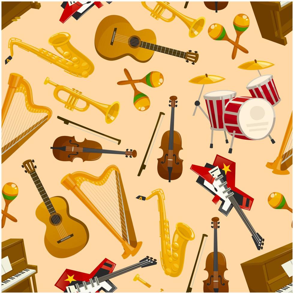 Musical instruments vector seamless pattern