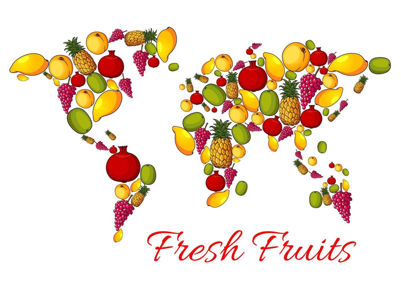 World map of vector fresh fruits