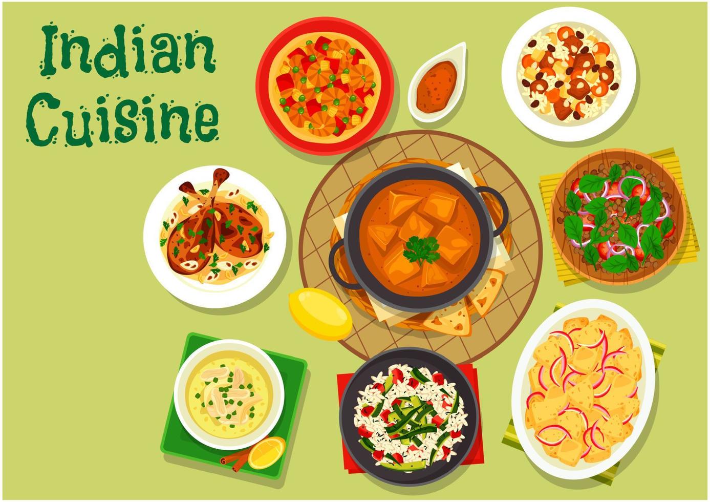 Indian cuisine spicy dinner icon for menu design vector